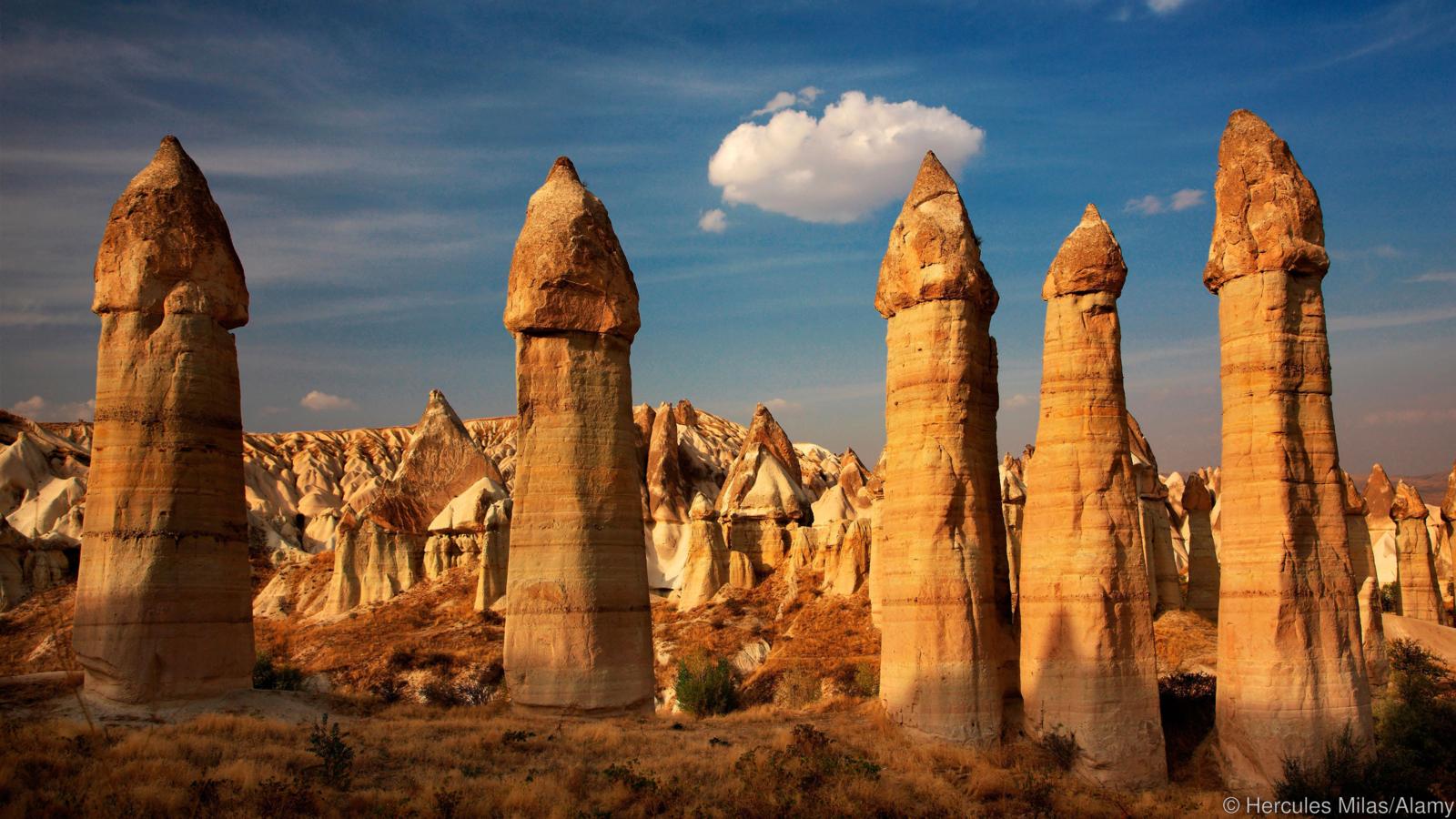 The Love Valley in Cappadocia, famous for its rock formations in phallic shape, Anatolia, Turkey.